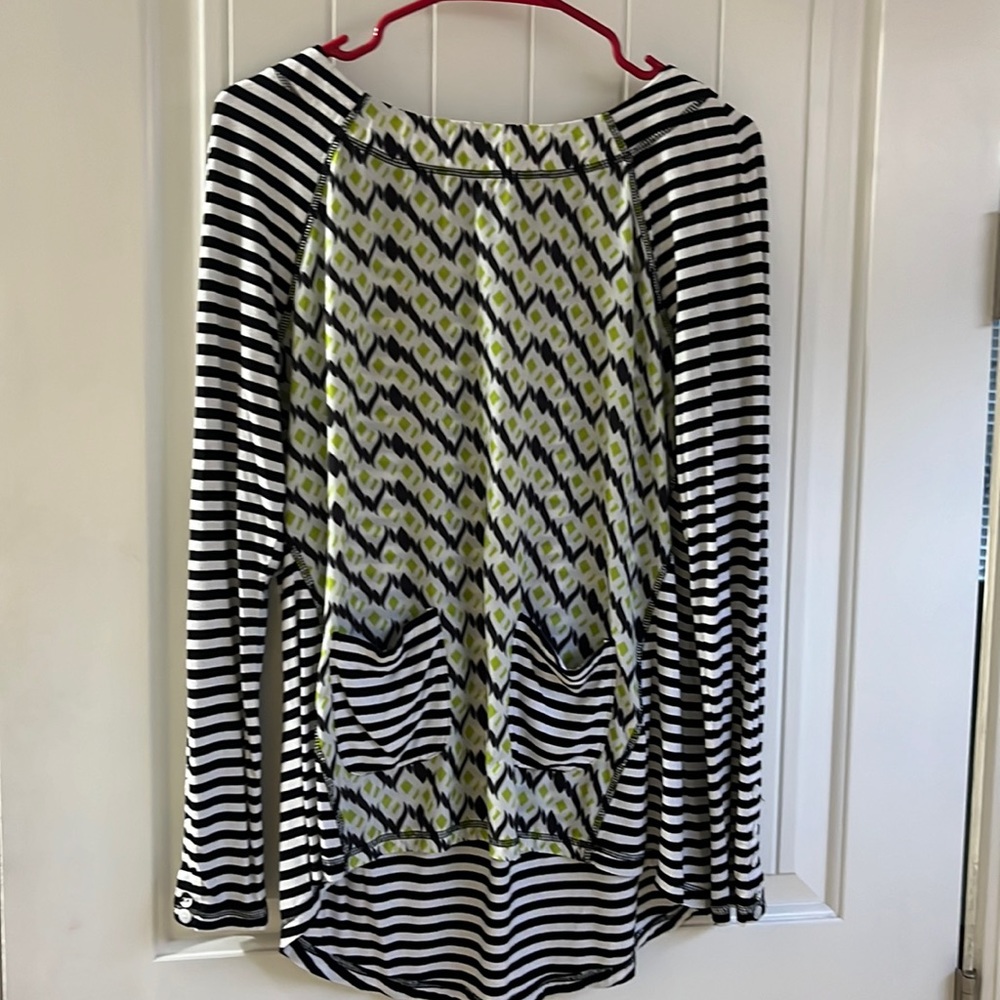 long-sleeve Rayon knit and silky front top